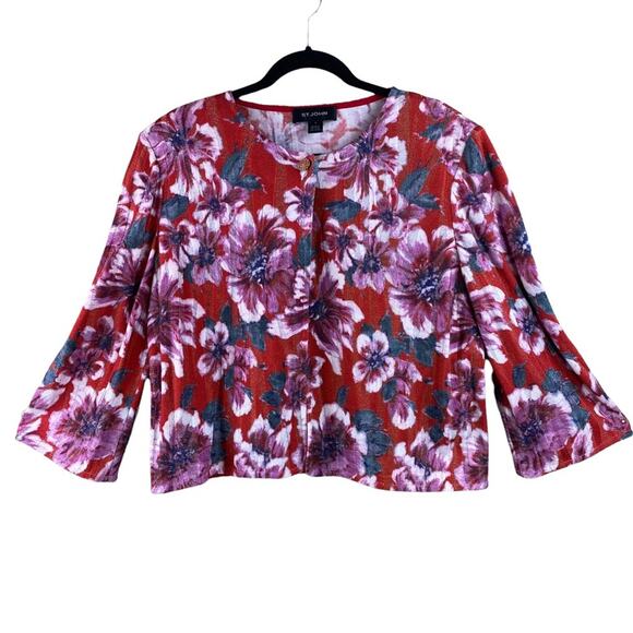 St. John Womens Floral One Button Cardigan Sweater Size 14 - Picture 2 of 9